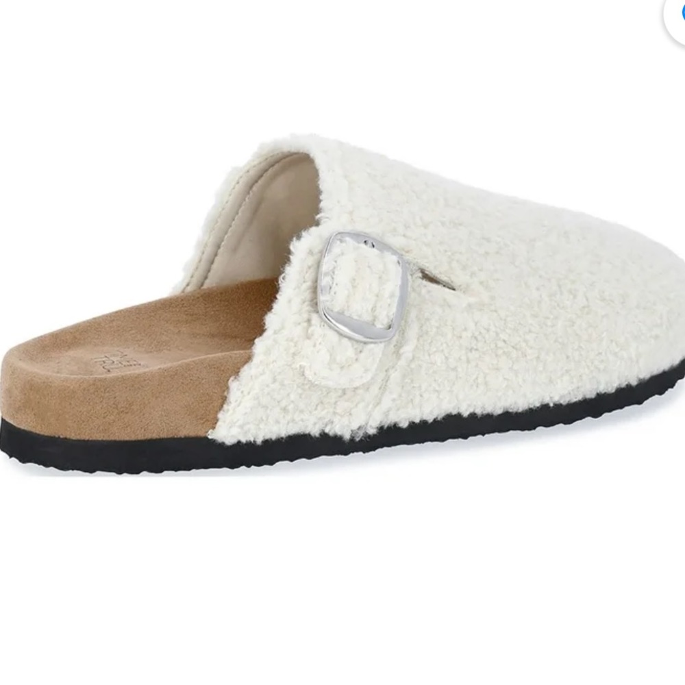 Time and Tru Women’s Sherpa Clog Slide with Silver Buckle Size 10